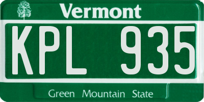 VT license plate KPL935