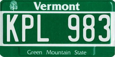 VT license plate KPL983