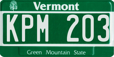 VT license plate KPM203