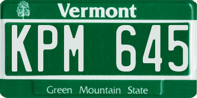 VT license plate KPM645