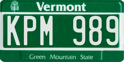 VT license plate KPM989
