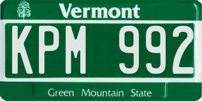 VT license plate KPM992