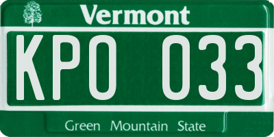 VT license plate KPO033