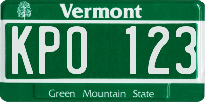 VT license plate KPO123