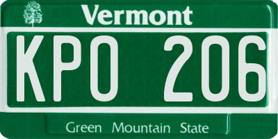 VT license plate KPO206