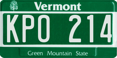 VT license plate KPO214