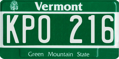 VT license plate KPO216