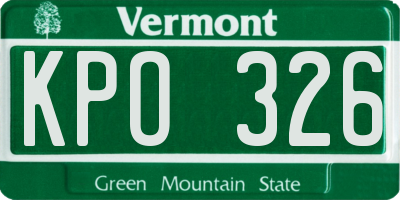 VT license plate KPO326