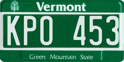 VT license plate KPO453