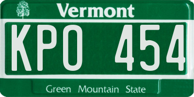 VT license plate KPO454