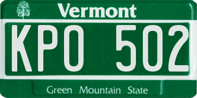 VT license plate KPO502