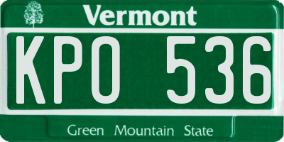 VT license plate KPO536