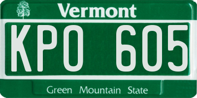 VT license plate KPO605