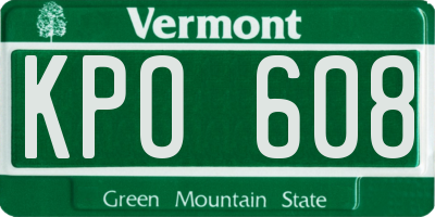 VT license plate KPO608
