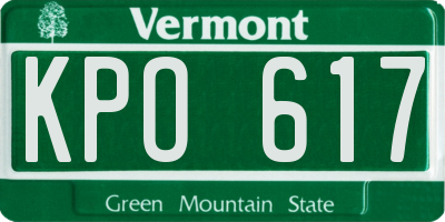 VT license plate KPO617