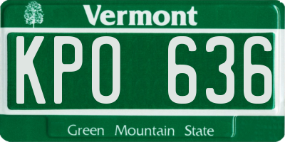 VT license plate KPO636