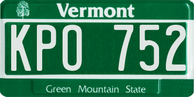 VT license plate KPO752