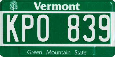 VT license plate KPO839