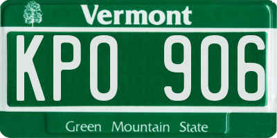 VT license plate KPO906