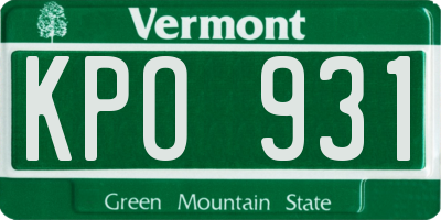 VT license plate KPO931