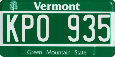 VT license plate KPO935