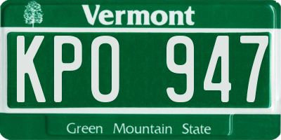 VT license plate KPO947