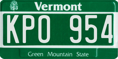 VT license plate KPO954