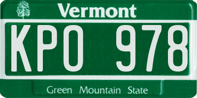 VT license plate KPO978