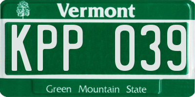 VT license plate KPP039