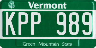 VT license plate KPP989