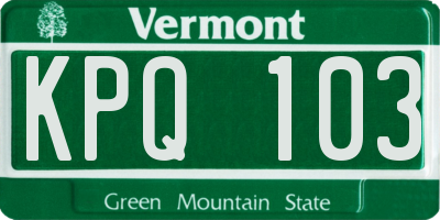 VT license plate KPQ103