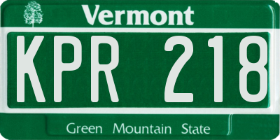 VT license plate KPR218