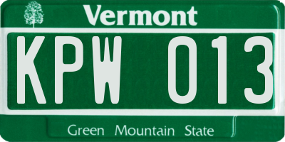 VT license plate KPW013