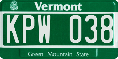 VT license plate KPW038