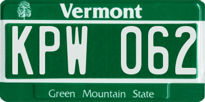 VT license plate KPW062