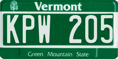 VT license plate KPW205