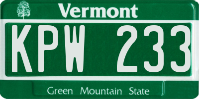 VT license plate KPW233