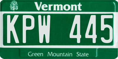 VT license plate KPW445