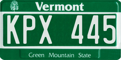 VT license plate KPX445
