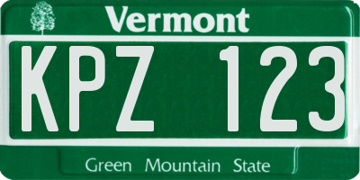 VT license plate KPZ123