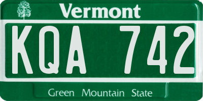 VT license plate KQA742