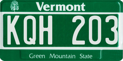 VT license plate KQH203