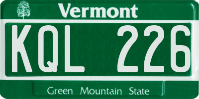 VT license plate KQL226