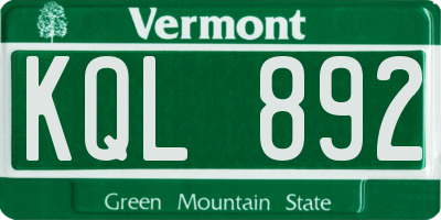 VT license plate KQL892