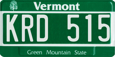 VT license plate KRD515