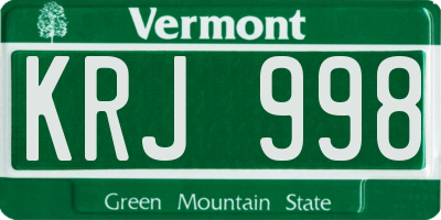 VT license plate KRJ998