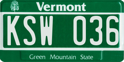 VT license plate KSW036