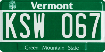 VT license plate KSW067