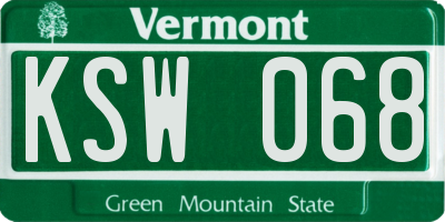 VT license plate KSW068