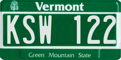 VT license plate KSW122